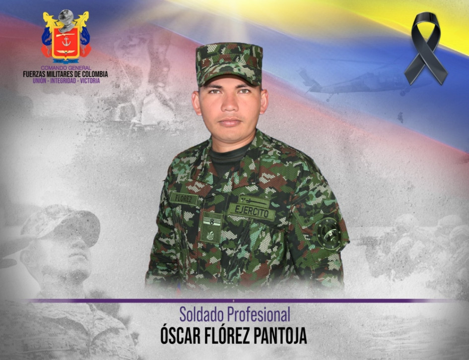 El soldado profesional Óscar Flórez Pantoja murió en enfrentamientos del Batallón de Despliegue Rápido N.º 7 del Ejército Nacional con el Eln.