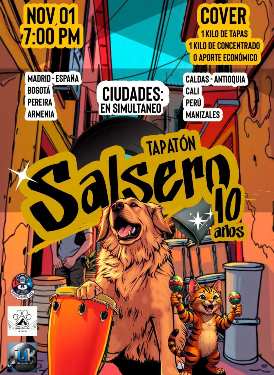 La Tapatón se realiza en bares salseros y tiene un cover de 10 kilos de alimentos para perros callejeros o 10 kilos de tapas plásticas. 