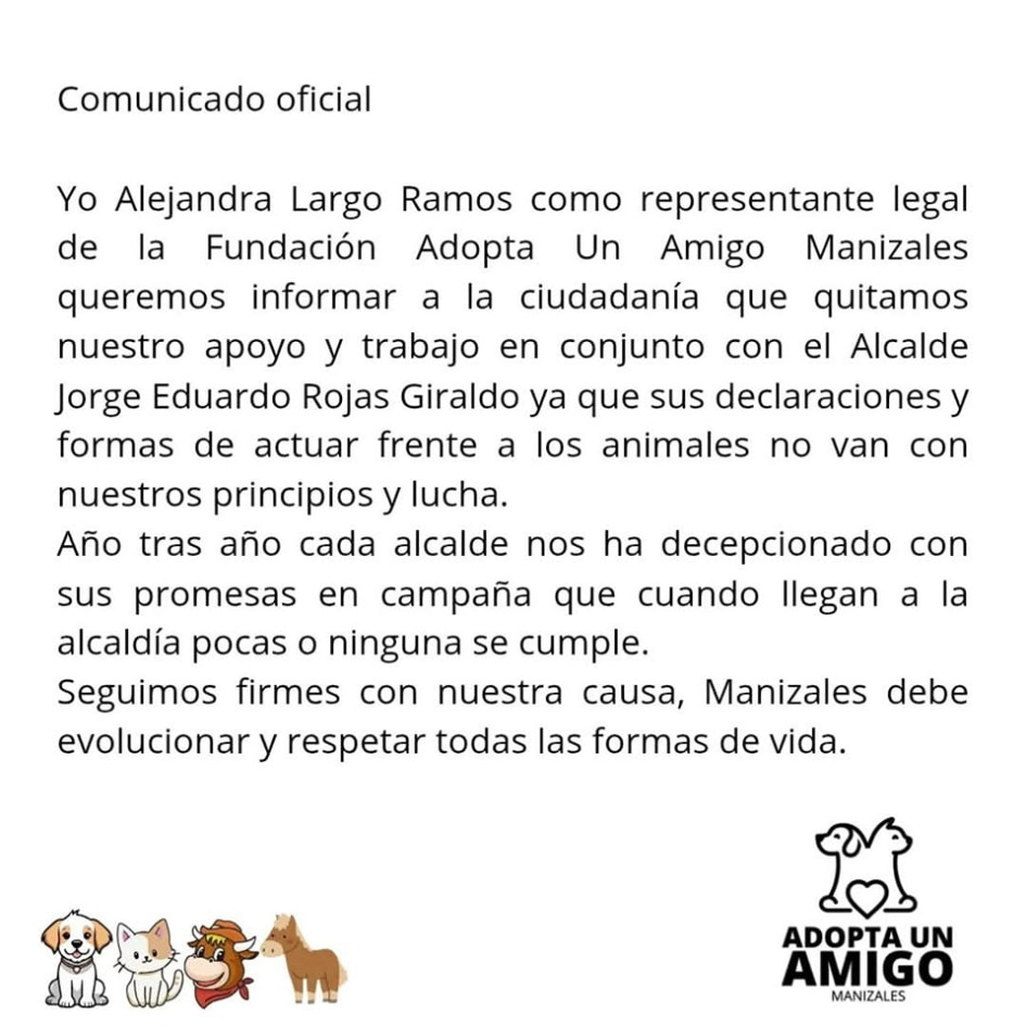 Indignados terminaron algunos animalistas ante las recientes declaraciones del alcalde, Jorge Eduardo Rojas.