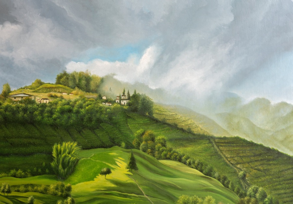 Óleo sobre MDF, cuadro de un paisaje de La Cuchilla, pintado por Luis Fernando Rodríguez.