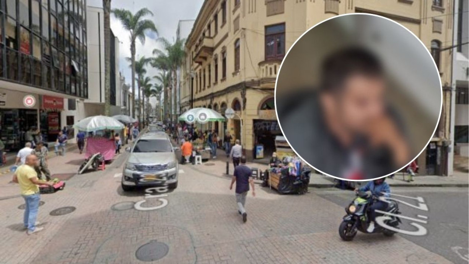 El motociclista procesado y la zona en el centro de Manizales donde habría ocurrido la agresión al agente de tránsito.