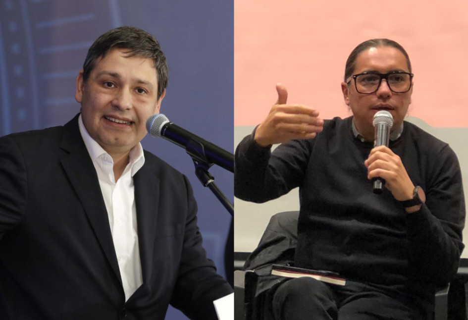 Mauricio Lizcano, ministro saliente de las TIC, y Juan Sebastián Gómez, representante a la Cámara de Caldas por el Nuevo Liberalismo.
