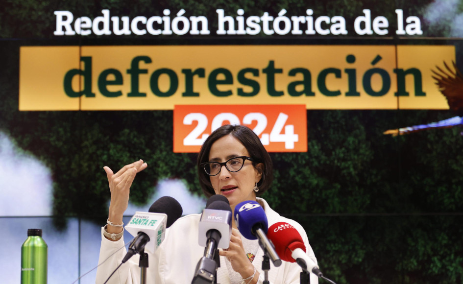 La ministra de Ambiente y Desarrollo Sostenible, Susana Muhamad, habla durante una rueda de prensa este jueves en Bogotá (Colombia).