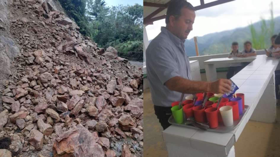 Ni los derrumbes aplazan la clase en municipio de Caldas: docente cruza 4 deslizamientos para llegar a la vereda Santa Teresa. Así se vive el viaje de 23 kilómetros.