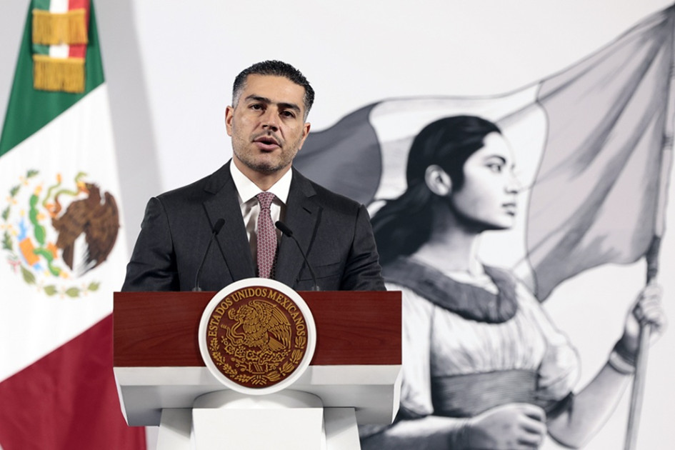 El secretario de Seguridad y Protección Ciudadana, Ómar García Harfuch, durante la rueda de prensa en el Palacio Nacional, en Ciudad de México (México).