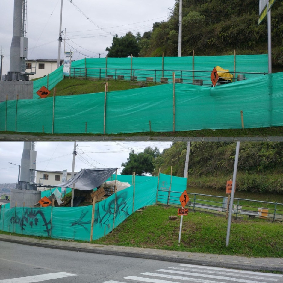 Fotos | Cortesía | LA PATRIA  En la parte superior como lucía el cercamiento antes del 9 de marzo, en la parte inferior como luce el cercamiento ahora.