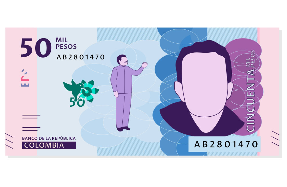 Ilustración de un billete de 50 mil pesos colombianos.