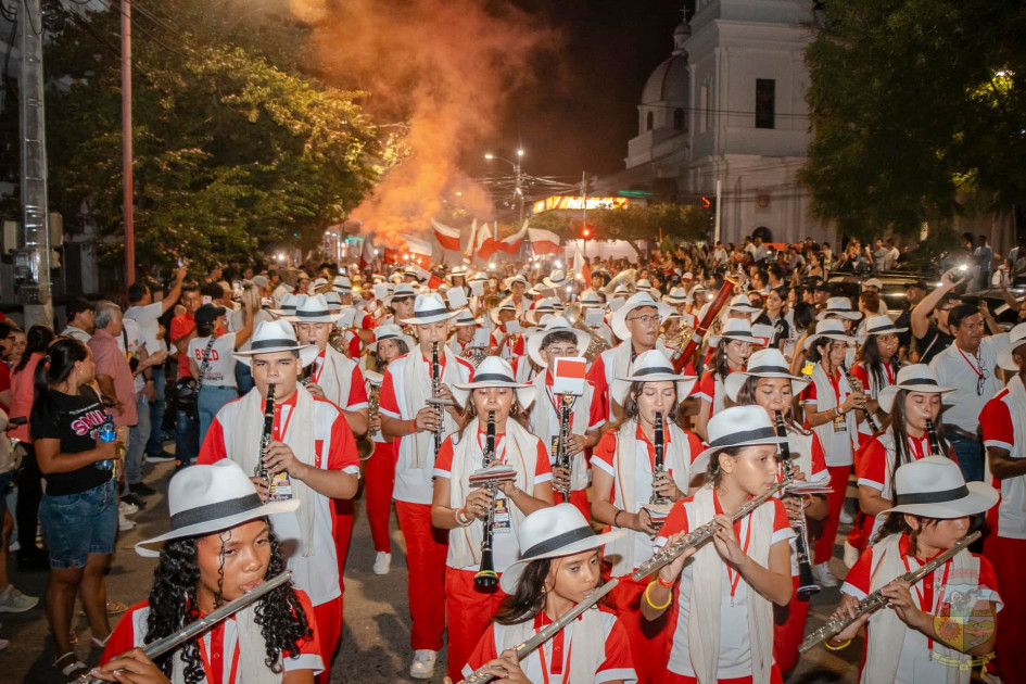 Músicos durante la tercera parada del Festival Departamental de Bandas Estudiantiles, que se cumplió en La Dorada, durante agosto del 2024.