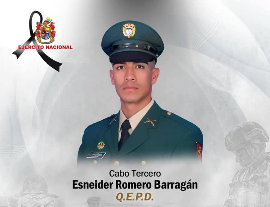 El cabo tercero Esneider Romero Barragán murió tras activar un artefacto explosivo improvisado en el Cesar.