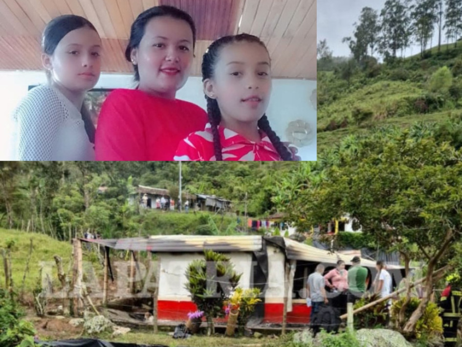 En el incendio del pasado sábado en la vereda La Cuchilla de Marmato (Caldas) murió una familia. En la foto, las tres mujeres de la casa.