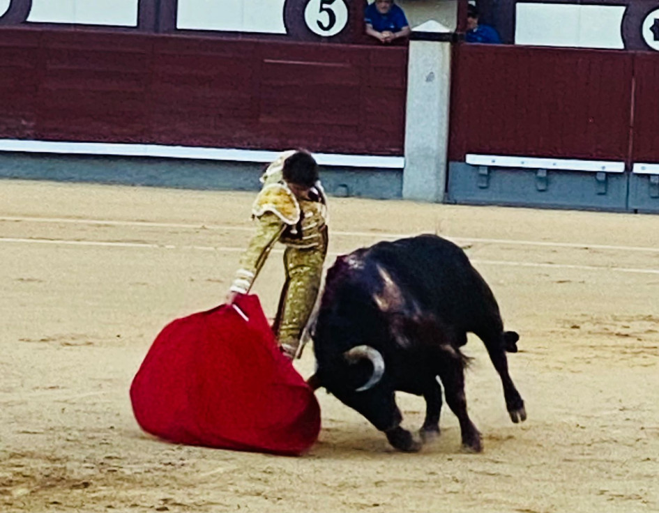 Derechazo del francés Sebastián Castella en la corrida de ayer en Las Ventas de Madrid.
