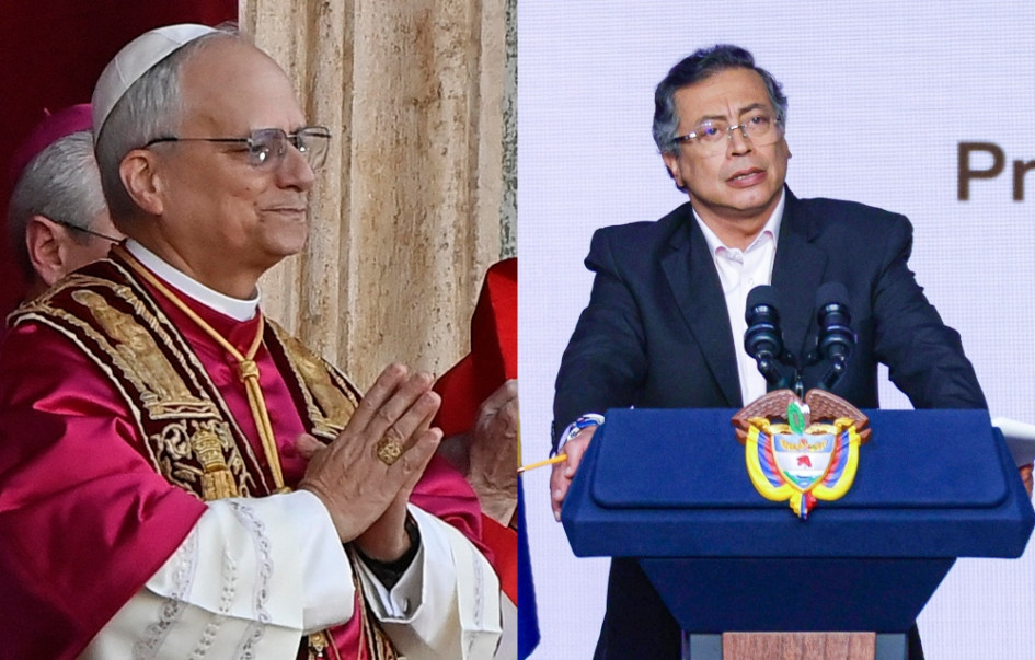 El papa León XIV, nuevo pontífice de la Iglesia católica, y Gustavo Petro, presidente de Colombia.