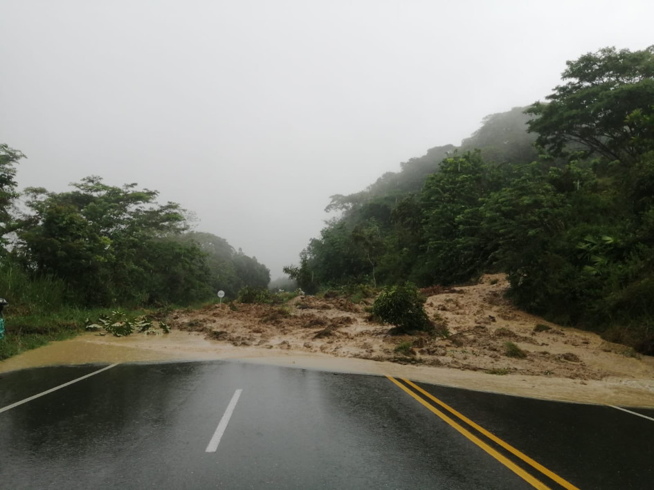 Este es el derrumbe que cayó entre Tres Puertas e Irra y que cerró el paso en la vía Manizales - Medellín. Ya está habilitado el paso a un carril.