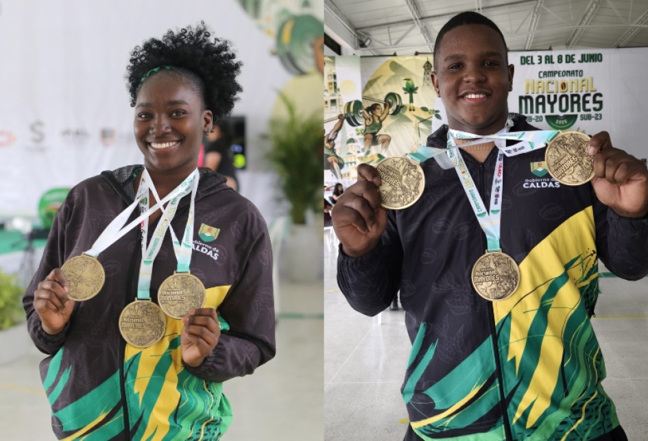 Erika Sinisterra y Juan Fernando Rebolledo, seis metales dorados para Caldas en el Nacional.