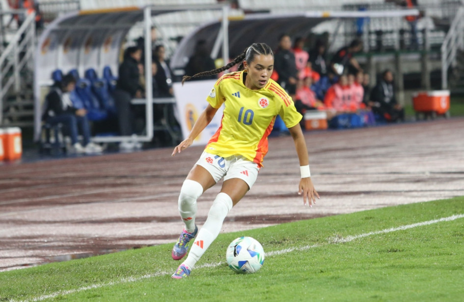 Ella Grace Martínez, atacante de la Selección Colombia Femenina Sub-17 que jugó el Sudamericano de la categoría en Manizales. El equipo ahora se prepara para el Mundial Femenino Sub-17.