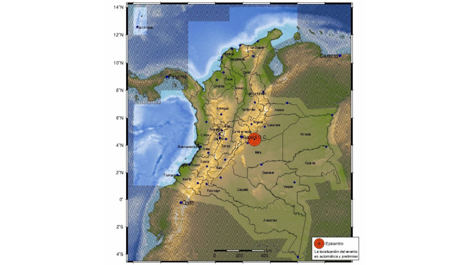 El sismo tuvo epicentro en el centro de Colombia.