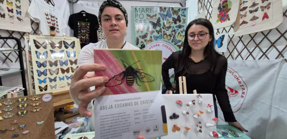 María Monsalve muestra el libro que publicaron con la editorial Matiz, de Manizales, sobre mariposas y polillas. 