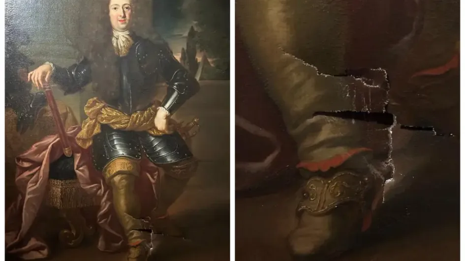  Imagen del cuadro original y del trozo roto por el turista.