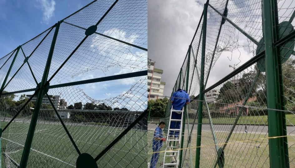 Uno de los huecos que tenían las mallas. Este miércoles comenzaron los trabajos. 