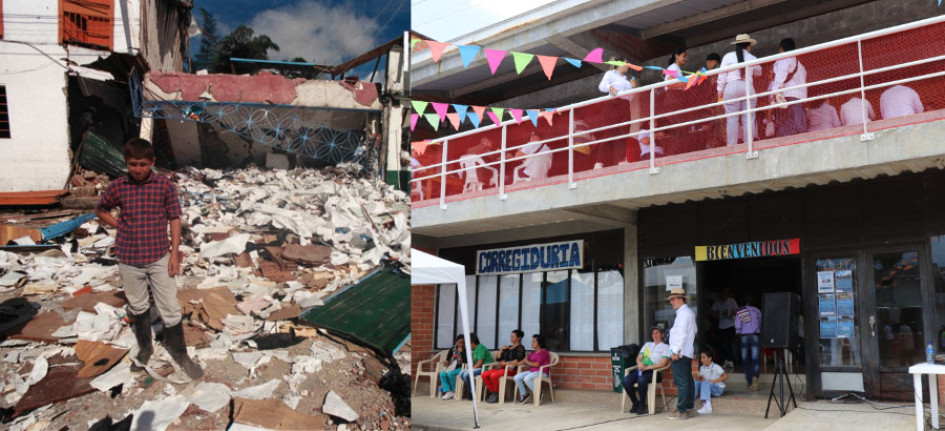 El Frente 47 de las Fac liderado por Elda Neyis Mosquera García, alias Karina, atacó con cilindros bomba el corregimiento de Arboleda (Pensilvania). En la imagen, el banco del pueblo era la Caja Agraria, uno de los objetivos de los guerrilleros. Ahora en el lugar fue construida la Corregiduría, una moderna edificación donde funcionan diferentes dependencias oficiales. 
