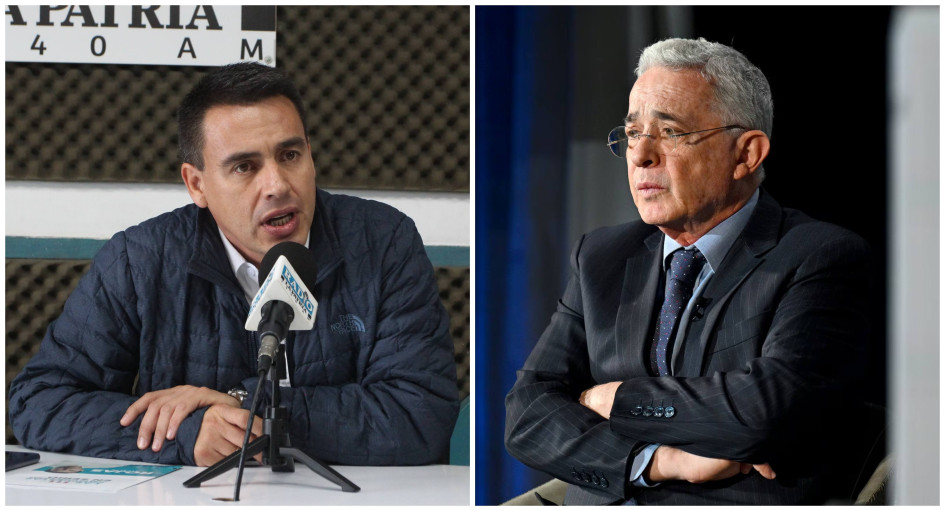 Jorge Eduardo Rojas (izq.), alcalde de Manizales, y Álvaro Uribe, expresidente de Colombia.