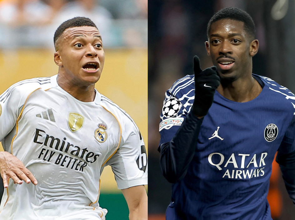 Combo de fotografías de archivo de los jugadores Kylian Mbappé (i) de Real Madrid y Ousmane Dembélé de Paris Saint-Germain. Los dos últimos vencedores de la Liga de Campeones frente a frente.