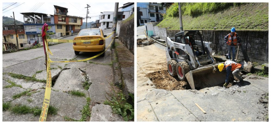 Antes. El hueco cuando la comunidad puso la señalización provisional. Después. El lunes comenzaron las obras en este punto de la ciudad.