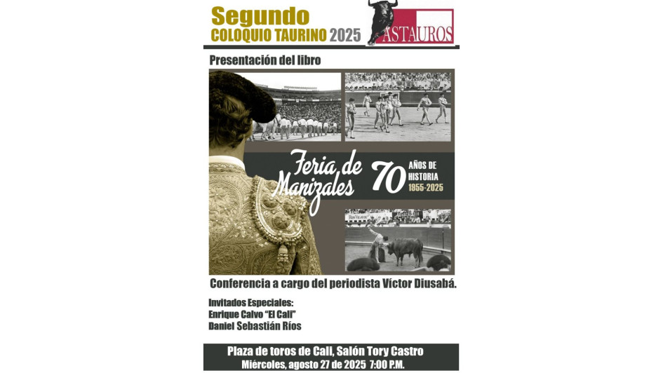 El próximo miércoles 27 de agosto, a las 7:00 p.m., se llevará a cabo en el Salón Tory Castro de la Plaza de Toros de Cali.
