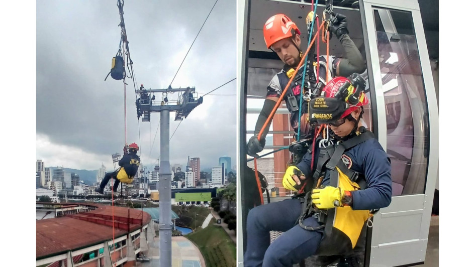 13 bomberos realizaron simulacros de rescate en cabinas del cable aéreo de Manizales. Las obras de la línea 3 están en su recta final.