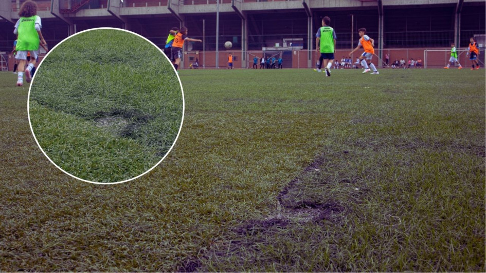 Estos son los huecos de la cancha auxiliar de Manizales que tienen inconformes a los deportistas.