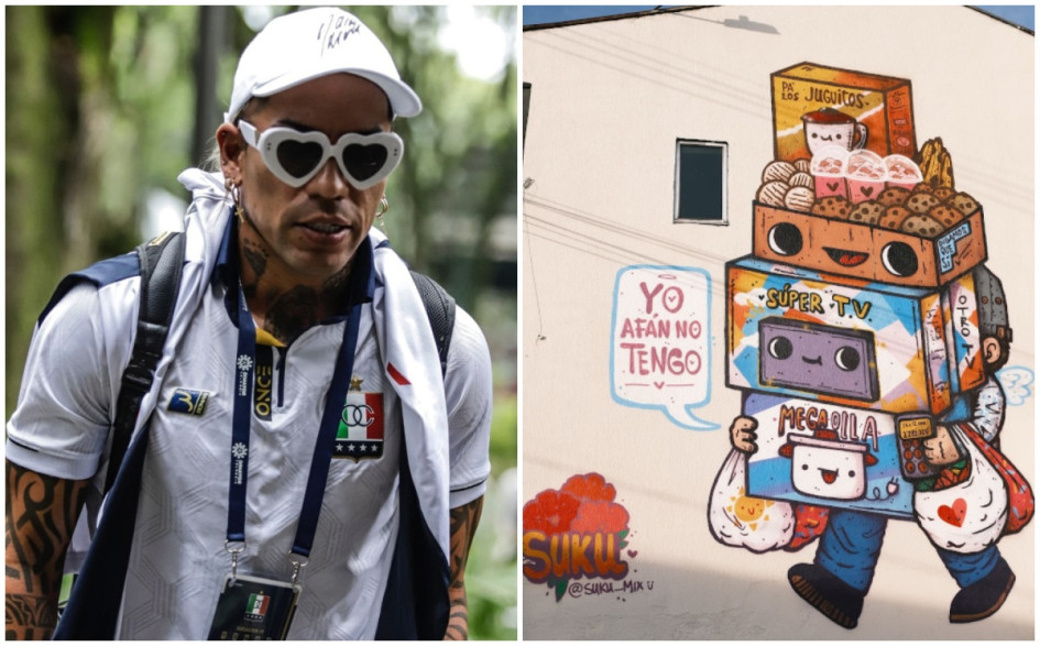 'Dayro Moreno y leyendas vs. Juan Carmona y sus amigos', el partido amistoso que se jugará en el estadio Palogrande durante la Feria de Manizales. Entre los participantes confirmados se destaca la presencia de Camilo Cifuentes, influencer manizaleño cuyo rostro no se conoce, pero que es representado con el mural de la foto.