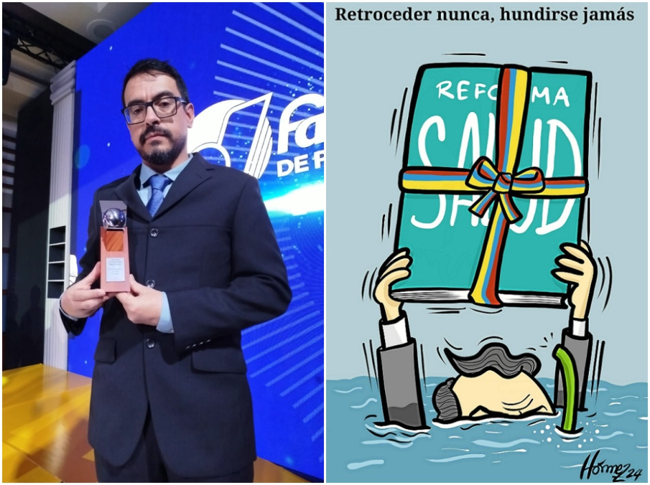 Juan Carlos Hómez, caricaturista de LA PATRIA, ganó el Premio de Periodismo Fasecolda por un trabajo sobre la reforma a la salud.