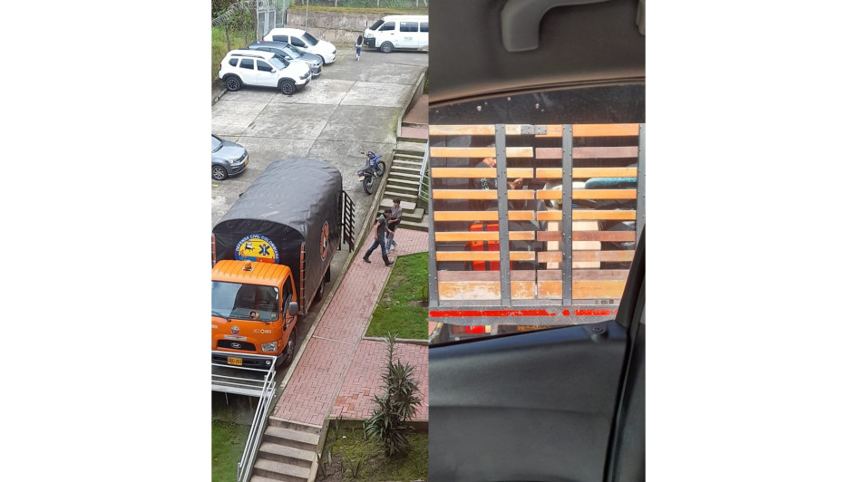 El camión de la Defensa Civil que generó dudas por ser utilizado en un trasteo. Ya el trasteo montado en el camión.