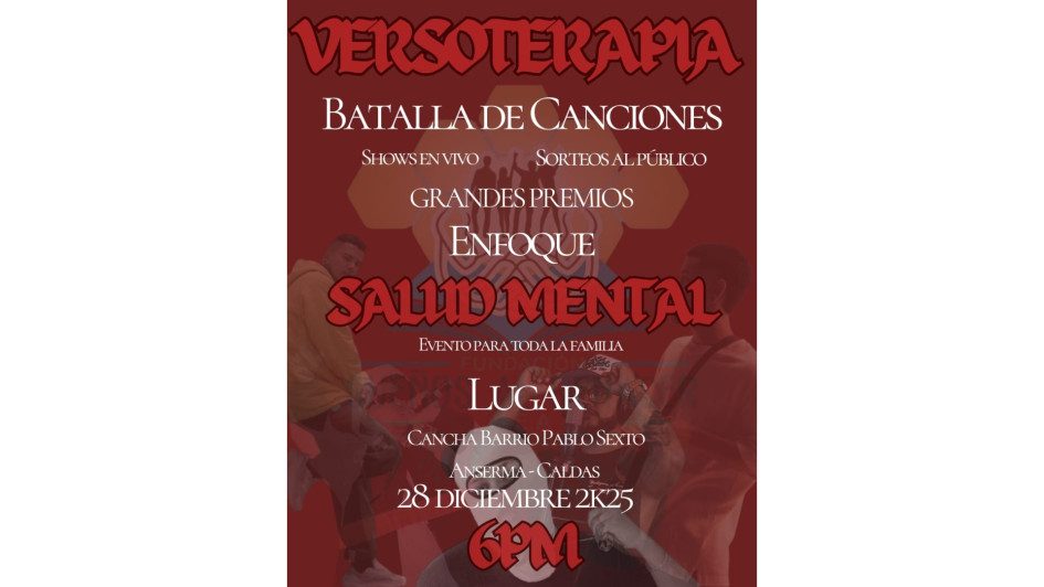 La jornada de salud mental denominada Versoterapia comenzará a las 6:00 p. m. en Anserma (Caldas).