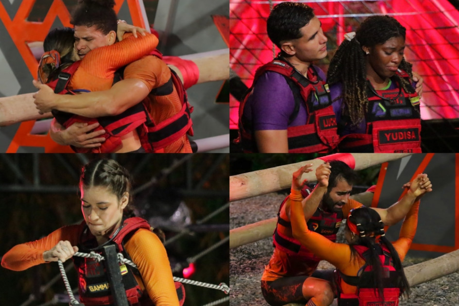 Los participantes que participaron en la noche de eliminación del Desafío Siglo XXI. Tina se abraza con Julio tras salvarse y continuar.