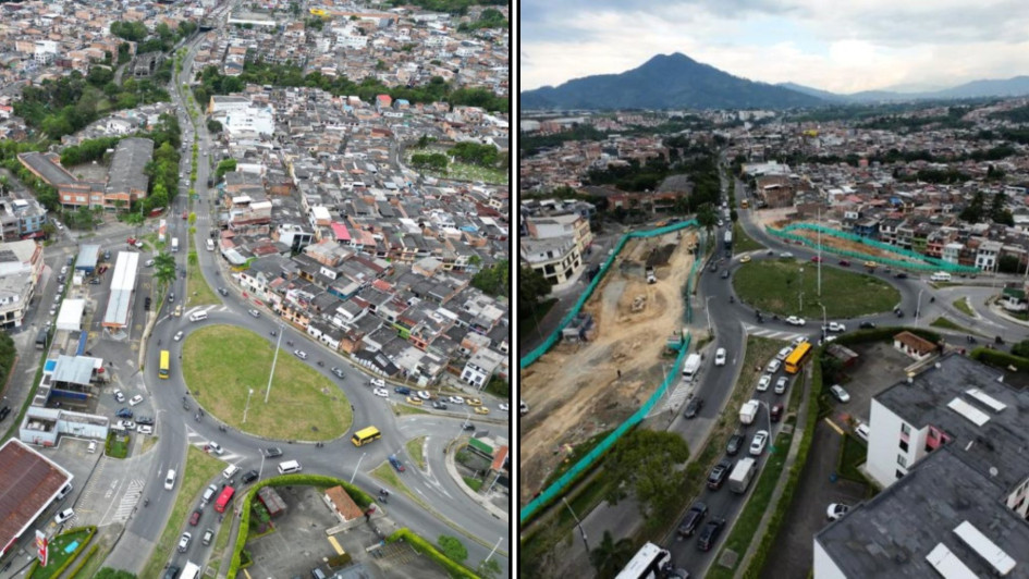 En Pereira se inicia la cimentación profunda en las obras de la intersección Corales, un punto neurálgico para la movilidad. En la foto, el antes del sector y su cambio con el inicio de las obras.