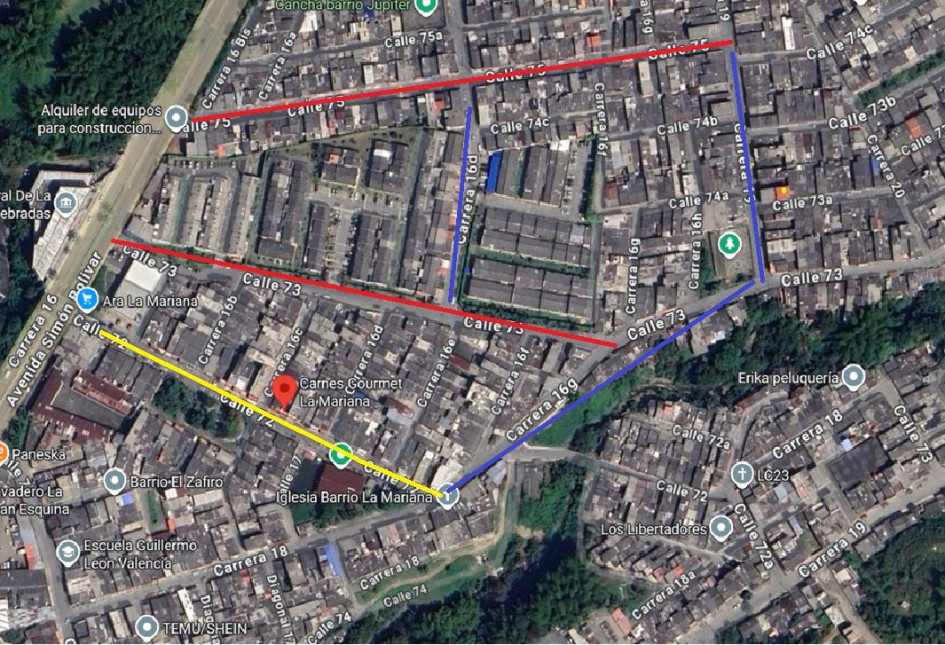 Los cambios de sentido vial son en el barrio La Mariana (Dosquebradas) en tres calles, dos quedan de subida (73 y 75), una de bajada (72) y la carrera 75 doble sentido.