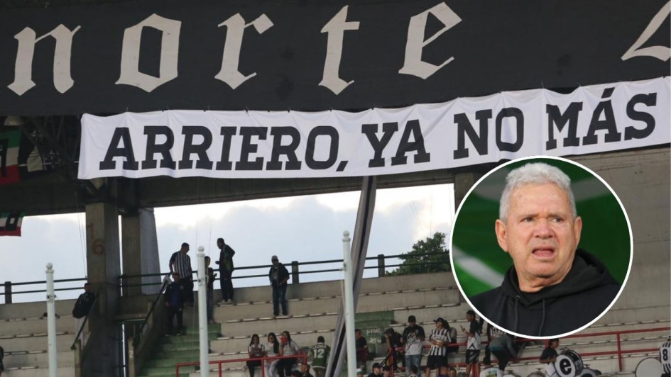 "Arriero, ya no más" es la consigna con la que Holocausto Norte pide que Hernán Darío Herrera deje de ser el director técnico del Once Caldas. En el partido de este jueves contra Junior, la barra exhibió una pancarta con este mensaje en la tribuna.