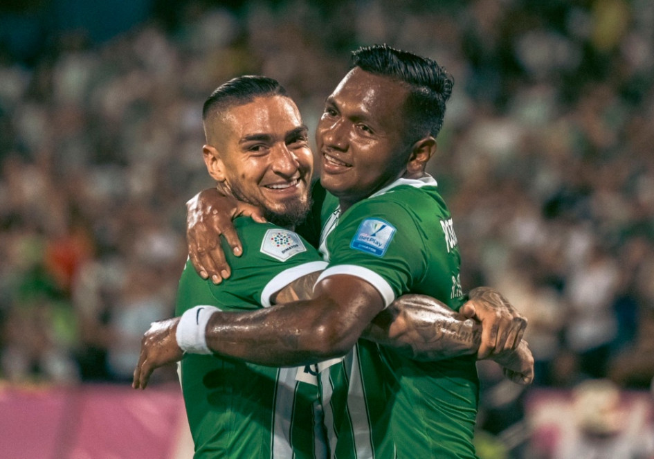 Cristian Arango  y Alfredo Morelos, los autores de los goles de la victoria de Atlético Nacional ante Alianza.