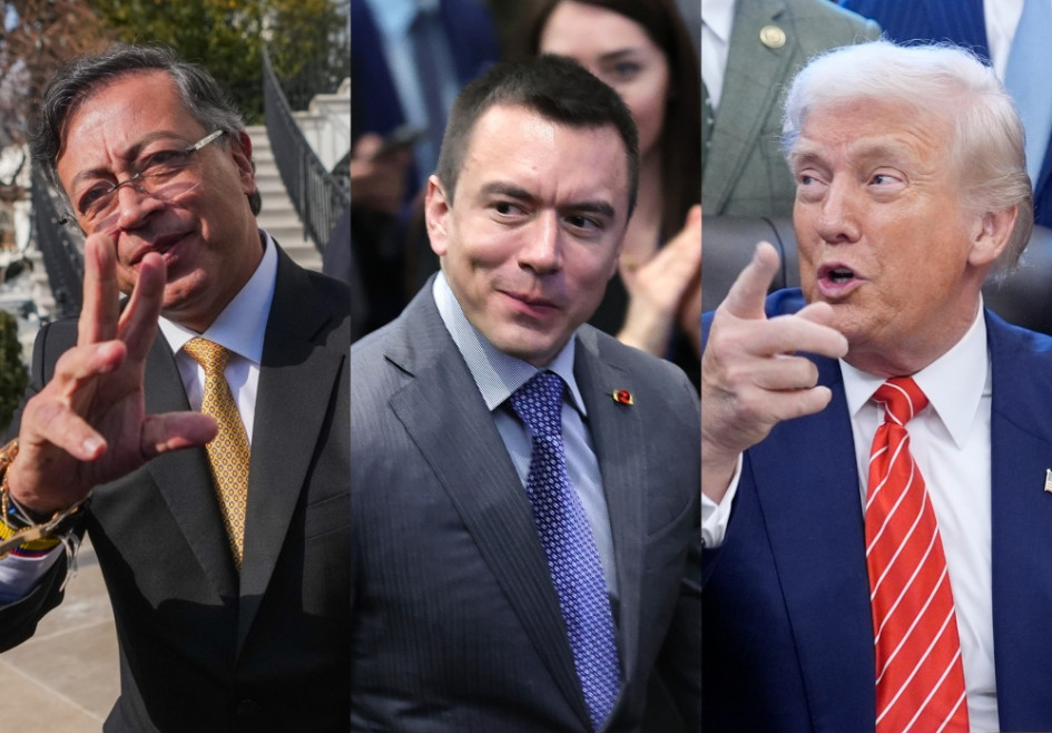 Gustavo Petro, presidente de Colombia, Daniel Noboa, presidente de Ecuador, Donald Trump, presidente de Estados Unidos.