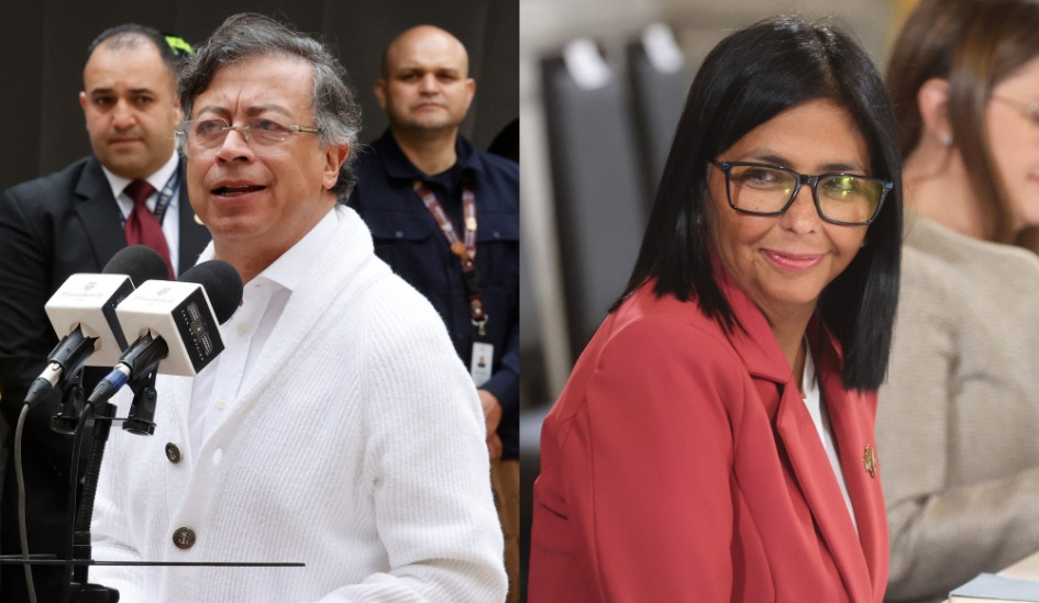 Gustavo Petro, presidente de Colombia, y Delcy Rodríguez, mandataria encargada de Venezuela.