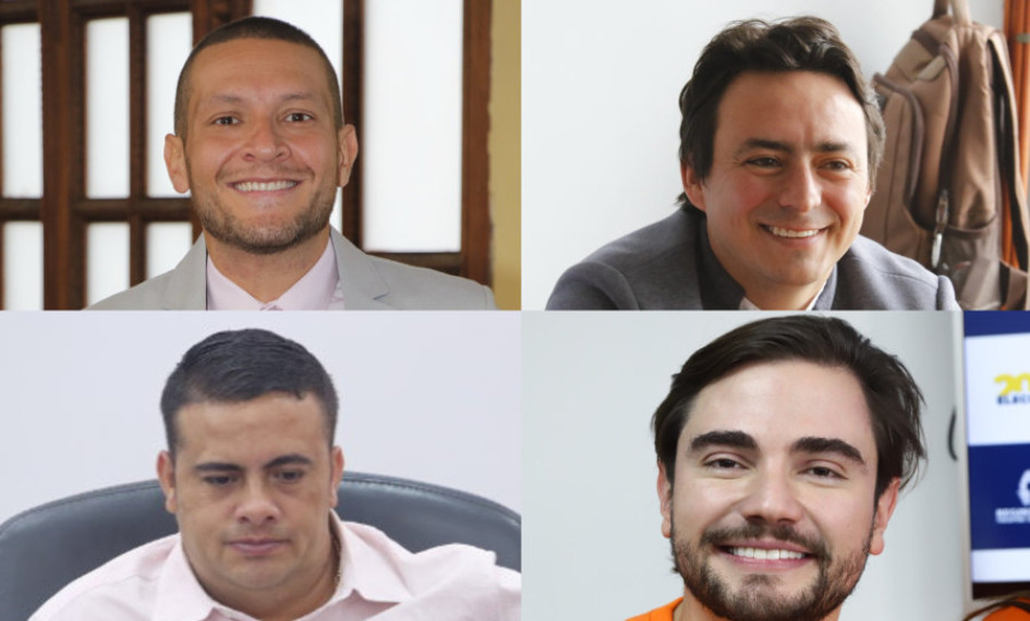 David Islen Ramírez, Julián García, Víctor Caicedo y Santiago Osorio, militantes del Partido Alianza Verde en Caldas. 