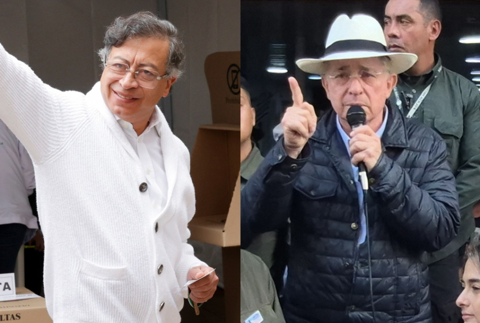 Gustavo Petro, presidente de Colombia, líder del Pacto Histórico, y el expresidente Álvaro Uribe, fundador y líder del Centro Democrático.