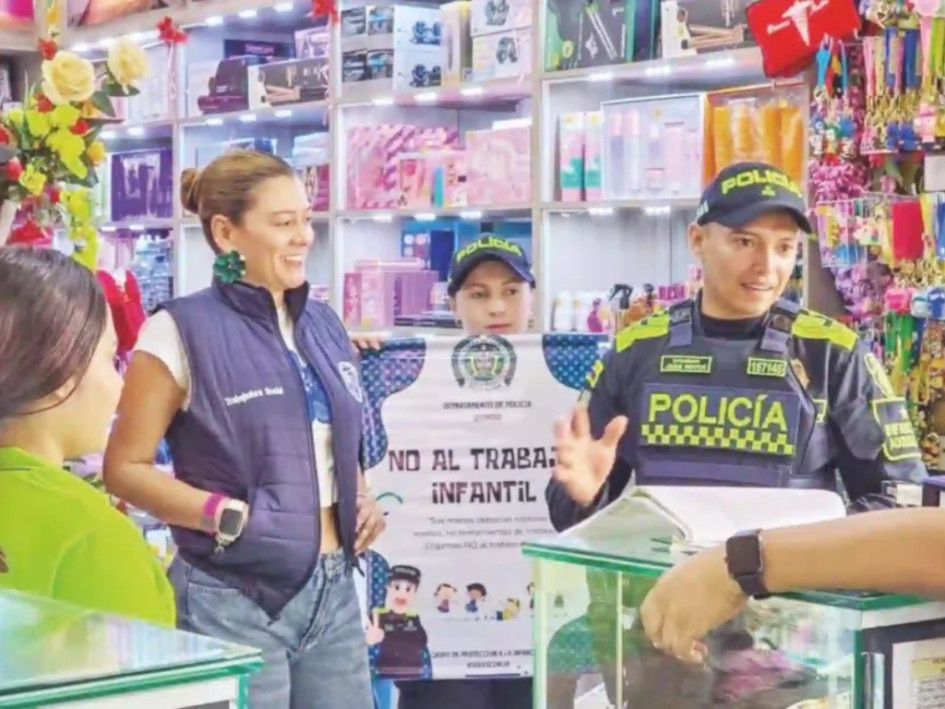 Funcionarios de la alcaldía y uniformados de la Policía adelantaron actividades pedagógicas en Montenegro para prevenir el trabajo infantil.