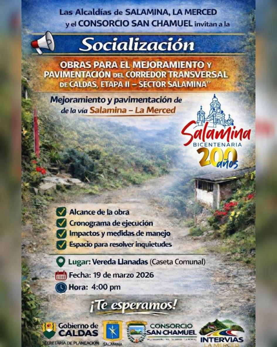 El alcance de la obra, cronograma de ejecución, impactos y medidas de manejo de la obra vial serán presnetados este jueves 19 de marzo del 2026.
