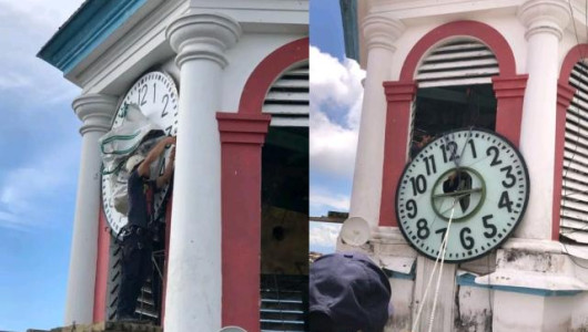 Cambian esfera del reloj en parroquia de Aguadas