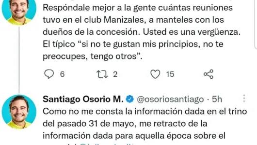 Al representante a la Cámara por Caldas Santiago Osorio le tocó retractarse