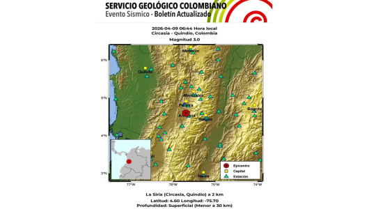 Temblor en Colombia: evento sísmico de magnitud 3.0 con epicentro en el Eje Cafetero