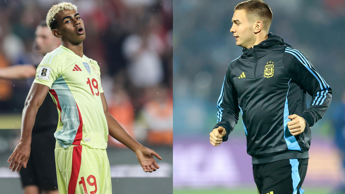 Combo de fotografías de archivo donde se observa al jugador español Lamine Yamal (i) y al argentino Franco Mastantuono. La precocidad que hay en el fútbol actual se ha convertido en uno de los principales desafíos para la FIFA y para el Mundial sub-20.