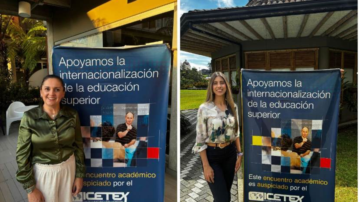 María del Carmen Vergara Quintero, directora de Investigación, Innovación y Emprendimiento y coordinadora del Programa Delfín Capítulo Colombia, y Geraldine Santa Acosta, profesional del Programa Delfín.